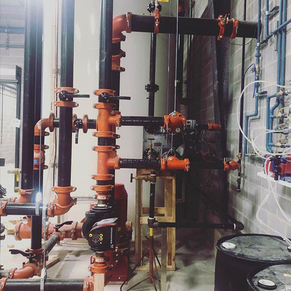 Industrial plumbing system with advanced piping and control valves.